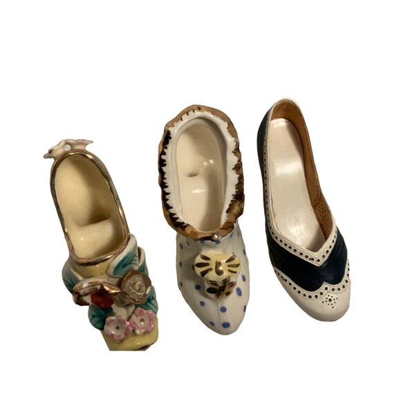 Miniature Shoe Figurines w/Floral Polka Dot Designs High Heel Collectibles - Picture 8 of 12